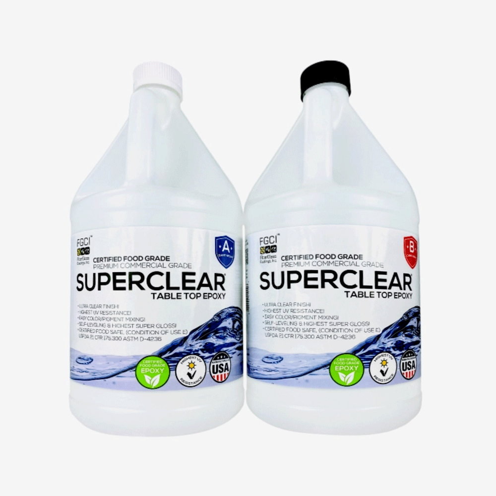 SuperClear Table Top Epoxy Resin, 10 Gallon Mega Pack Epoxy Kit - Certified Food Grade 1:1 Protective Epoxy Resin for River Tables, Live Edge Tables